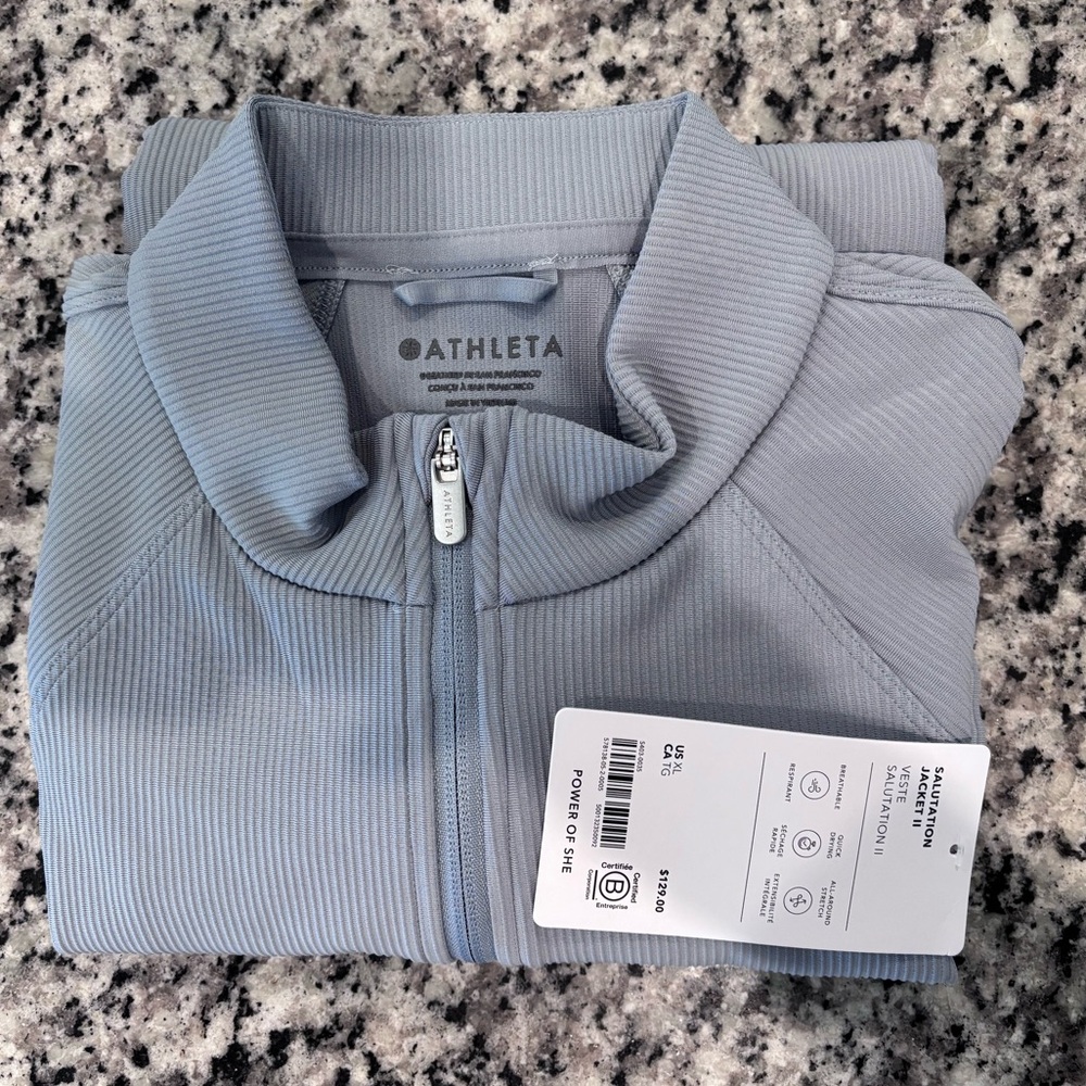 Athleta Salutation Ribbed Jacket 2.0-Blue Star-Size: XL NWT yoga travel active - Picture 5 of 6